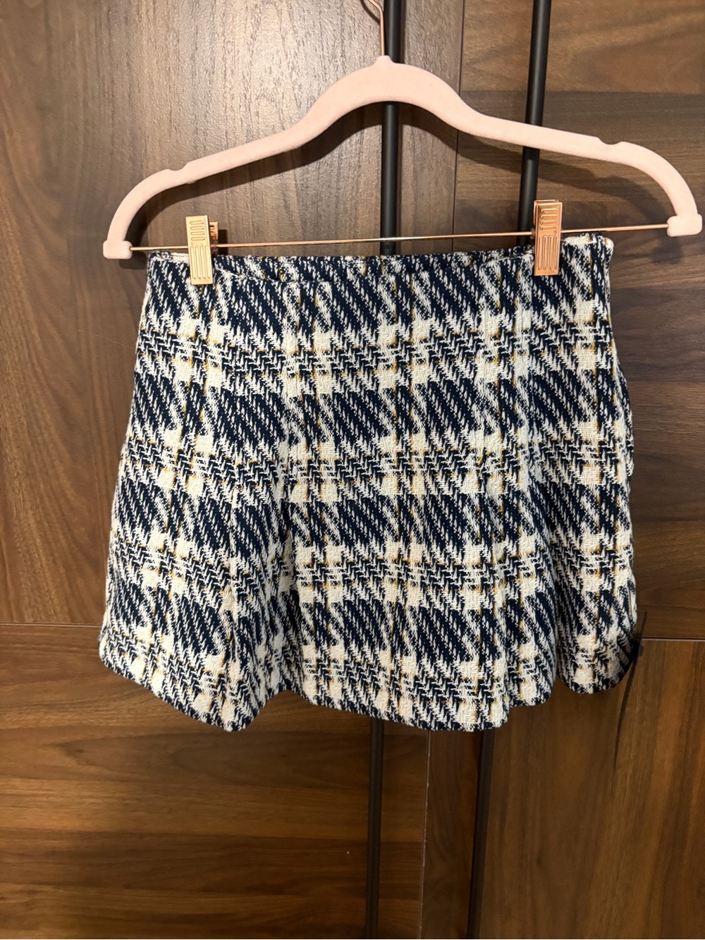 Lulu's Navy, Cream and Gold Plaid Mini Skort